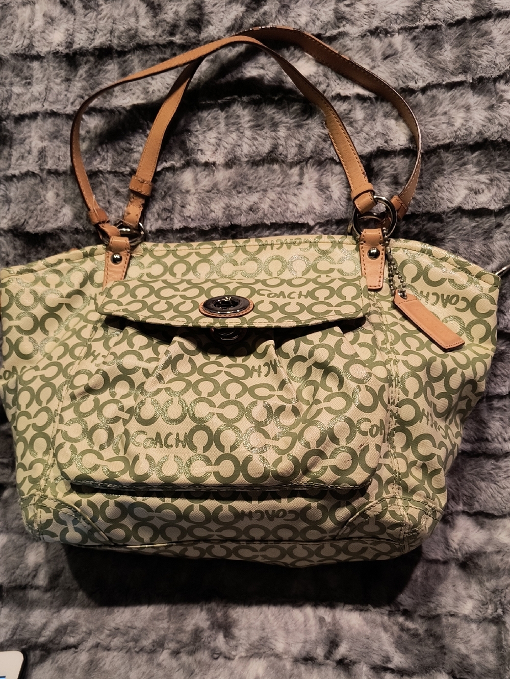 Coach Green Signature Logo Bag with Leather Trim Women's - Picture 2 of 12